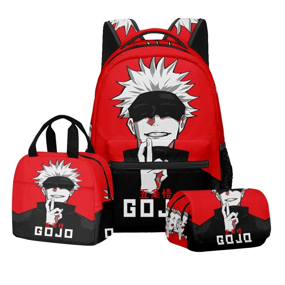 Anime Estampa Digital Jujutsu Kaisen Conjunto Escolar Mochila Grande Capacidade Lancheira Estojo de Lápis 2 Camadas 3 Peças Presente para Menino