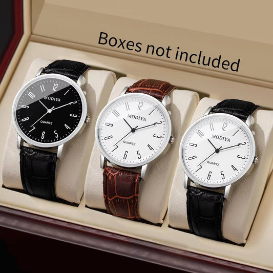 3PCS/Set Fashio Arabic Dial Men Business Watches Casual Leather Strap Quartz Wristwatches Reloj Hombre?Without Box?
