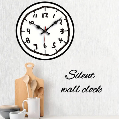 Creative Hand Drawing Wooden Silent Hanging Wall Clock, For Living Room, Office, Study Room, Bedroom, Home Decoration