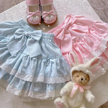 Zoki Kawaii Bow Cake Skirt Women High Waist Cute Dot Sweet Mini Skirts Fashion Casual Japan Female Solid Summer A Line Skirt New