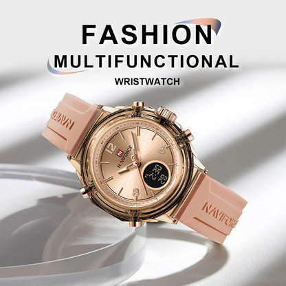 NAVIFORCE Top Brand Women's Watch Outdoor Sports Waterproof Watches Dual Time Display Quartz Wristwatches Rubber Digital Clock