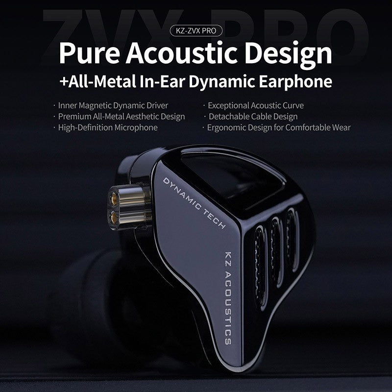 Fones de ouvido KZ ZVX Pro dinâmicos HIFI com graves, intra-auriculares, monitor de ouvido, fones de ouvido esportivos com cancelamento de ruído