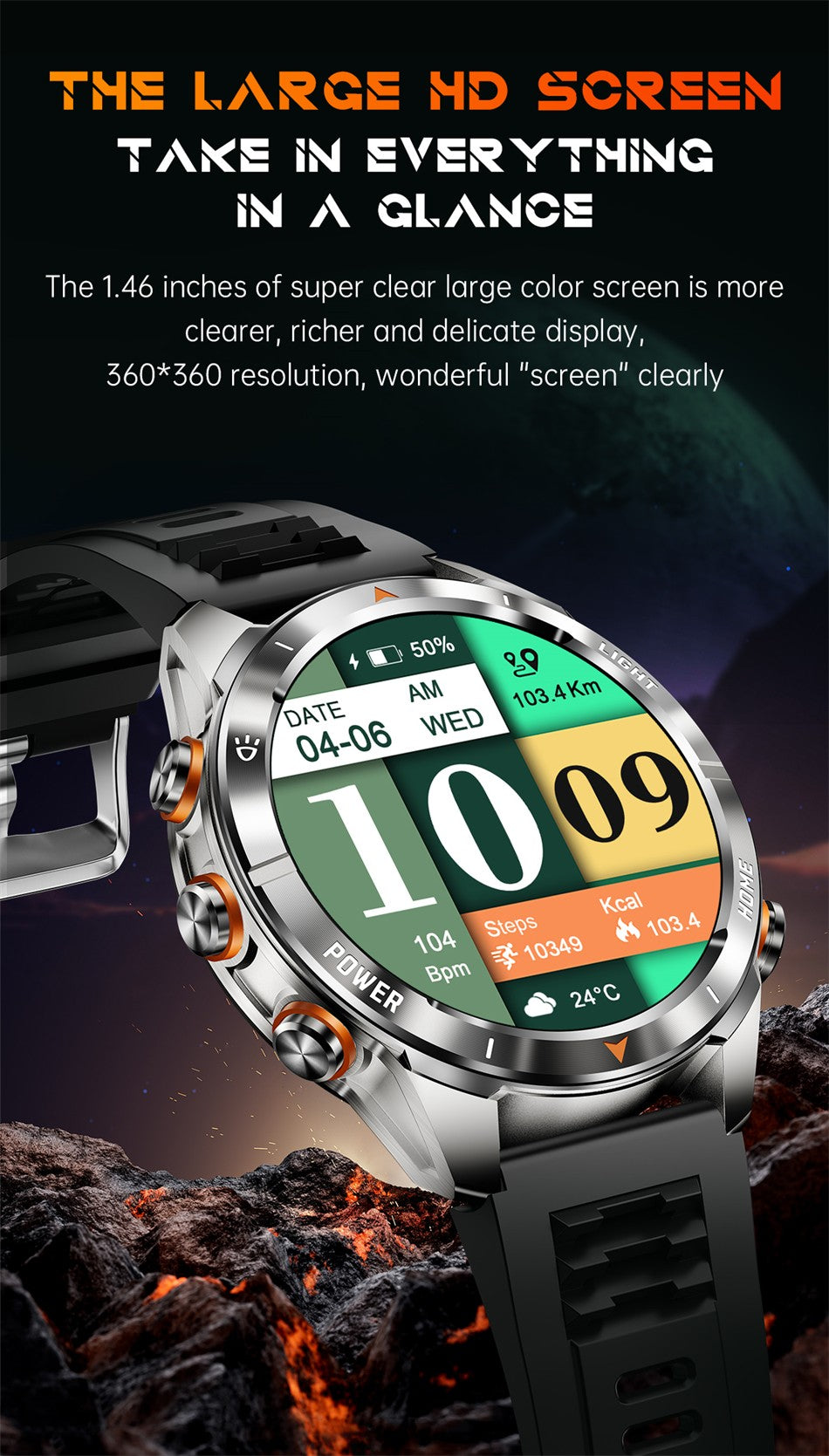 New Outdoor Sport Smart Watch Men 1.46" AMOLED Screen LED Flashlight 515mAh Battery 10ATM Waterproof Bluetooth Call Smartwatch