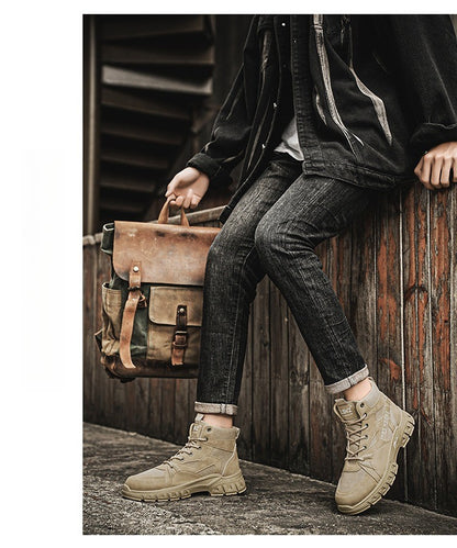 2025 new men's retro high top work boots, anti slip and durable hiking shoes, comfortable tactical desert outdoor men's shoes