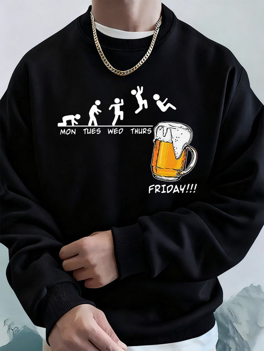Friday Beer Lover Funny Printed Men Sweatshirt Winter Fleece Warm Hoodies Korean Loose Crewneck Pullovers Hip Hop Male Clothes