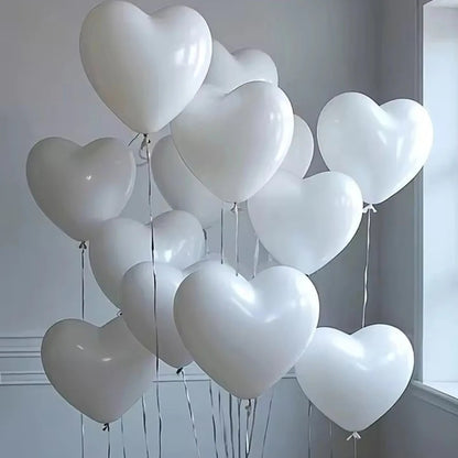 10/20pcs White 10-Inch Heart-Shaped Latex Balloons, Suitable For Birthday Party Decor, Valentine's Day Decorations