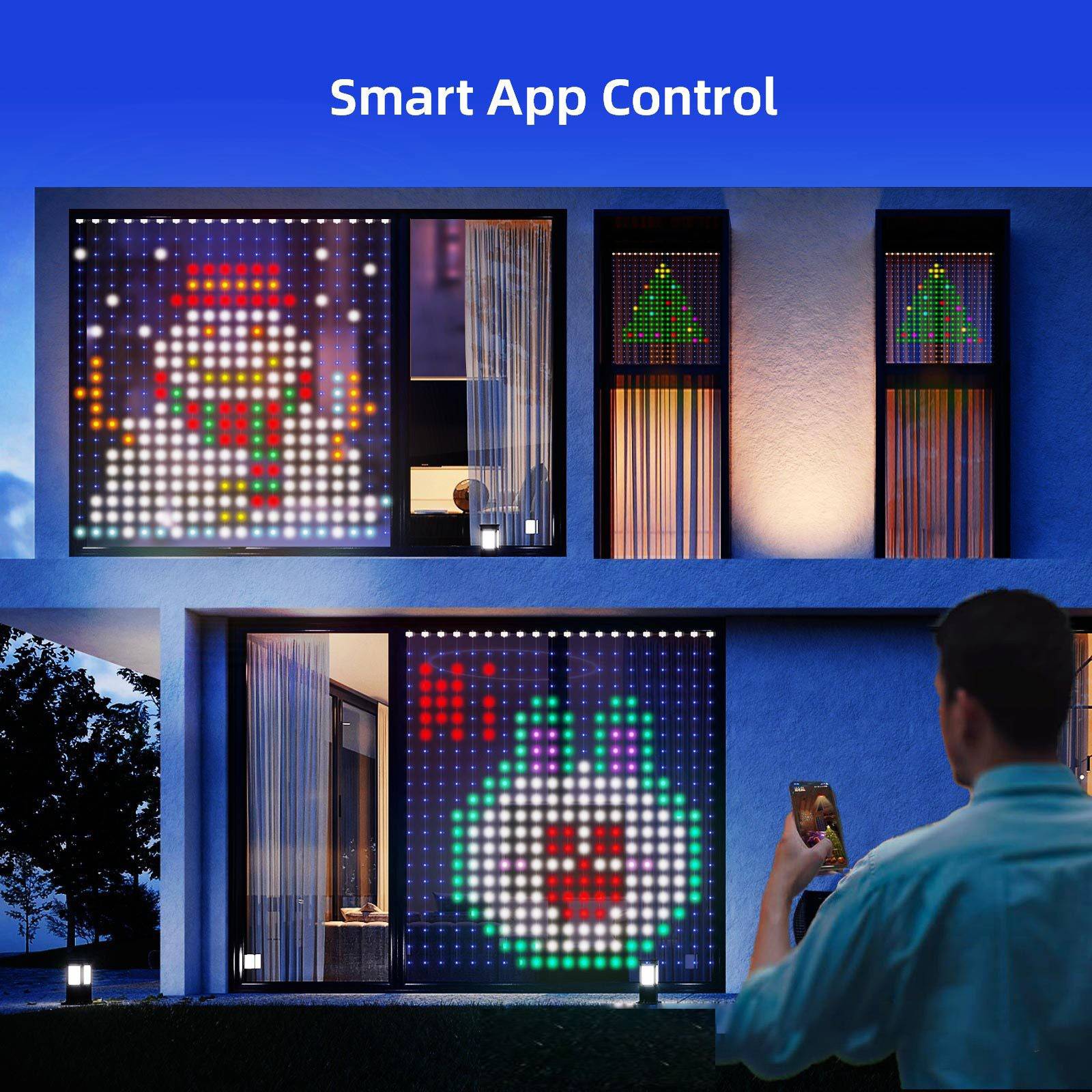 Bluetooth APP Controlled Smart RGBIC LED Curtain Fairy String Lights, DIY Programmable Lights for Bedroom, Wedding, Christmas & Holiday Party
