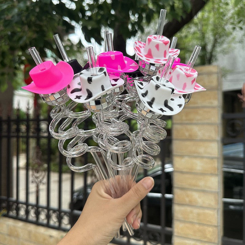 5pcs Glitter rose Red silver Mini Disco Ball Cowgirl Hat Straw 70s Disco Straws Party Decor Birthday Wedding Bachelorette party