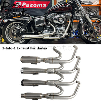 Motorcycles 2-Into-1 Exhaust Muffler Pipes Tube For Harley Dyna Fat Bob Low Rider S Street Bob Wide Super Glide FXD 2006-2017