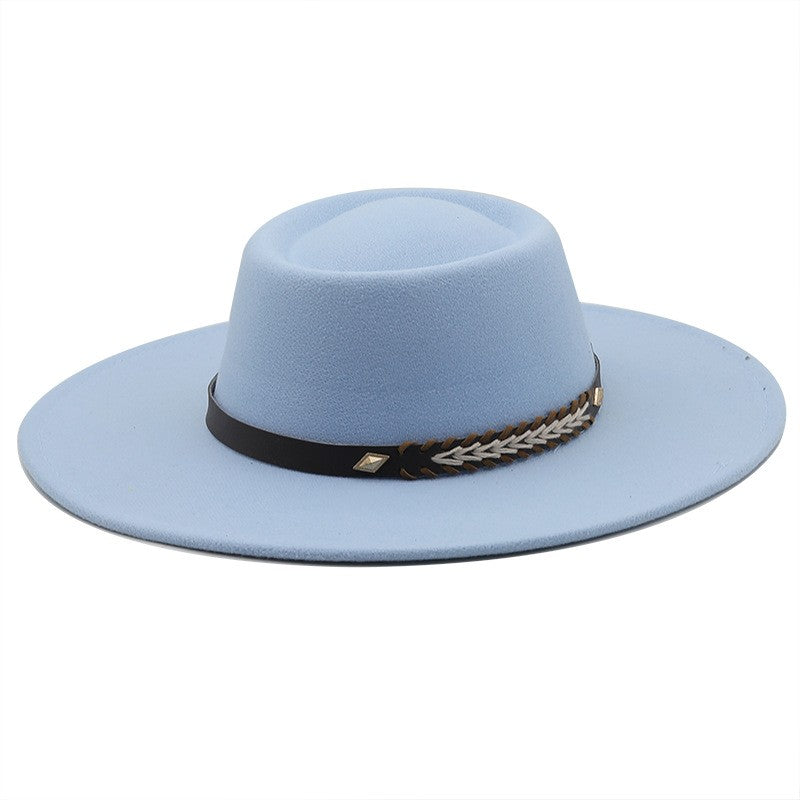British Style Felt Fedoras Hats for Women9.5CM Wide Brim Men Formal Luxury Jazz Caps Bowler Wedding Dress Hat Chapeau Femme