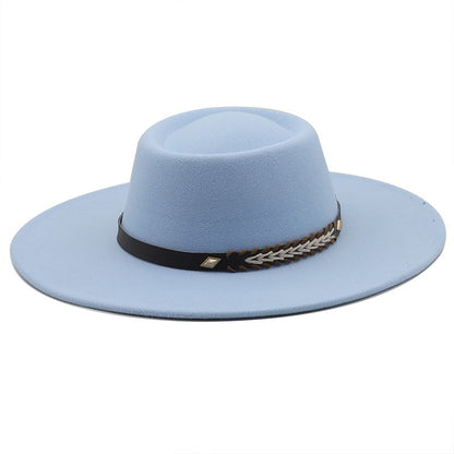 British Style Felt Fedoras Hats for Women9.5CM Wide Brim Men Formal Luxury Jazz Caps Bowler Wedding Dress Hat Chapeau Femme