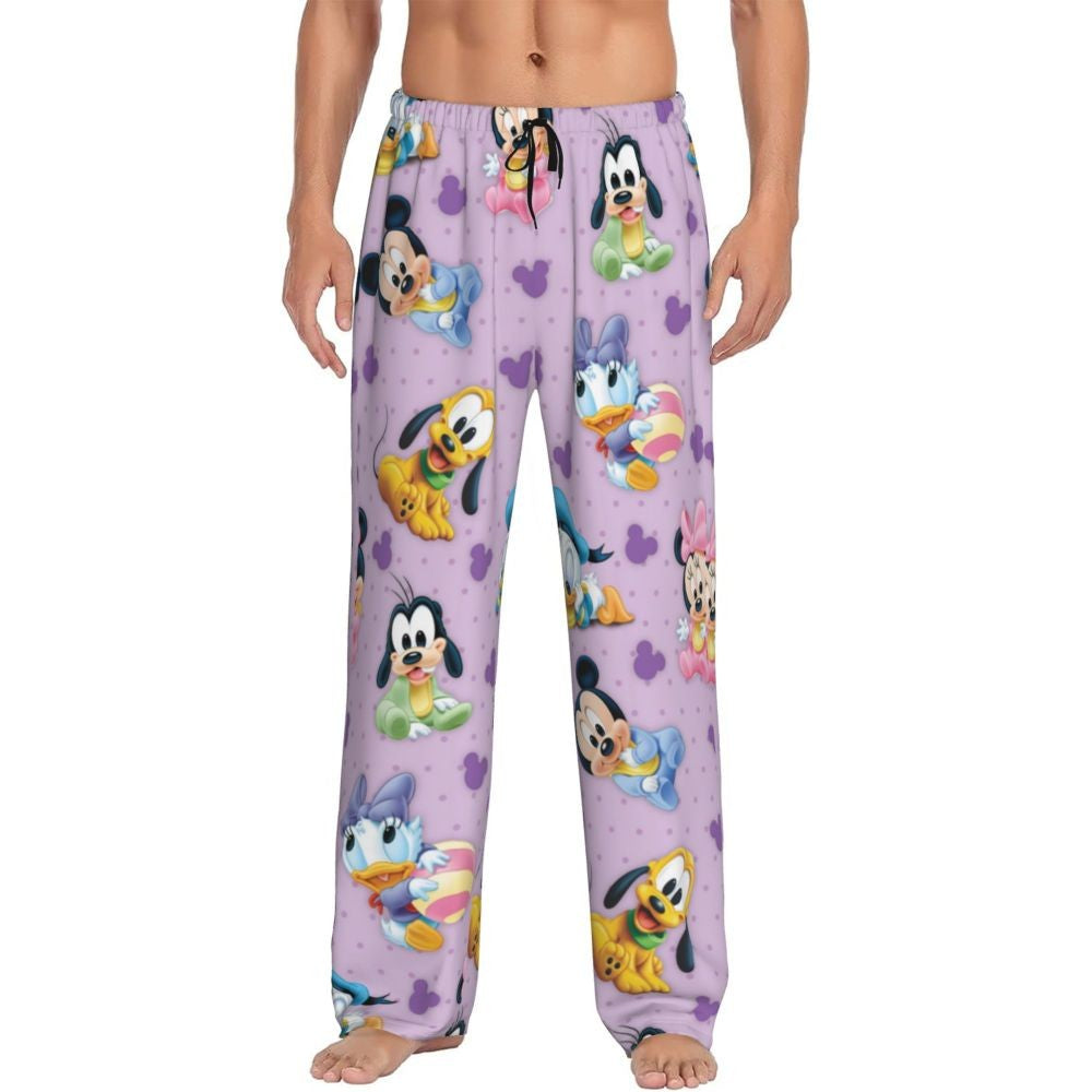 Custom Print Mickey Mouse Donald Duck Pajama Pants Men Sleep Sleepwear Bottoms with Pockets