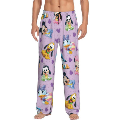 Custom Print Mickey Mouse Donald Duck Pajama Pants Men Sleep Sleepwear Bottoms with Pockets