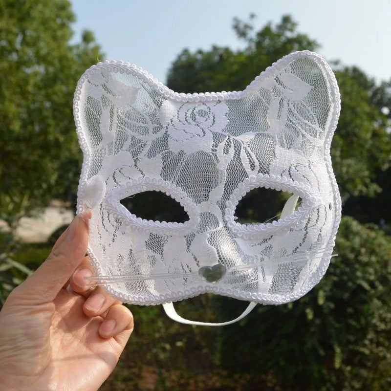 Lace Cat Face Mask Women Halloween Cosplay Costume Accessory Masquerade Party Prop