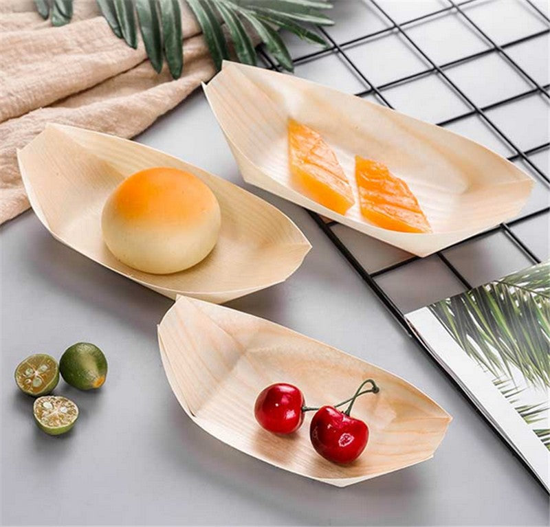 50 100pcs Natural bamboo Disposable Kayak sushi Wood Boat Salad Dessert Pine cake Boat Snack Bowl mat sushi plate tray onigiri