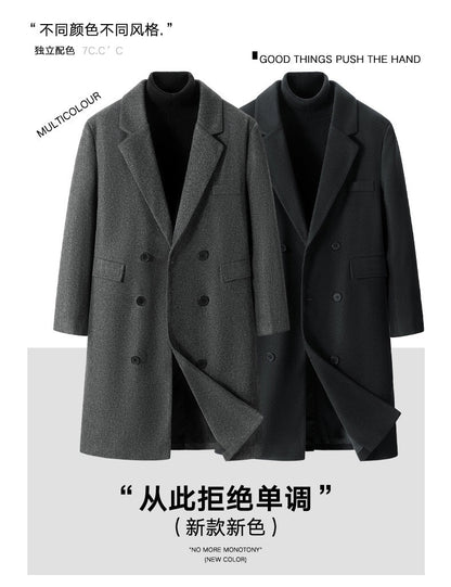 2025 New Men's Knee-Length Wool Blend Overcoat | Korean Style Loose Fit Trench Coat A/W Season | Plus Size Casual Fashion