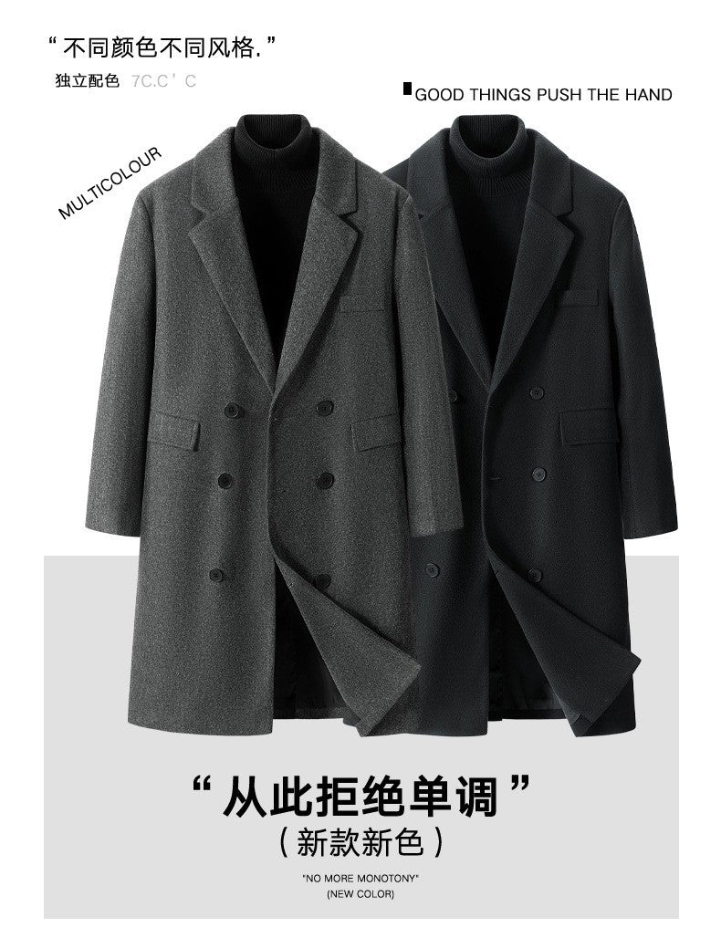2025 New Men's Knee-Length Wool Blend Overcoat | Korean Style Loose Fit Trench Coat A/W Season | Plus Size Casual Fashion