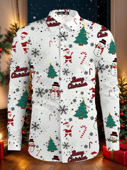 Christmas Festival Theme Men's 3D Prints Red Formal Shirts Christmas Santa Claus Graphic Long Sleeved Shirt Fashion Men's Shirts