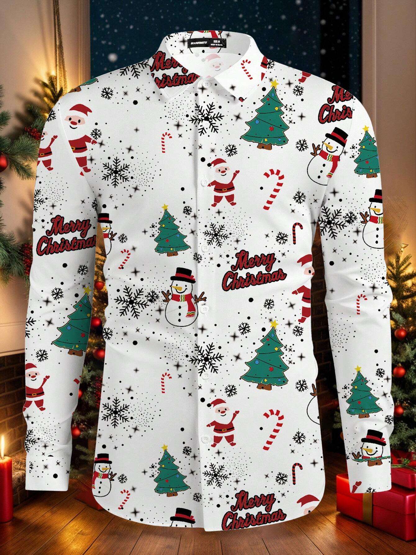 Christmas Festival Theme Men's 3D Prints Red Formal Shirts Christmas Santa Claus Graphic Long Sleeved Shirt Fashion Men's Shirts