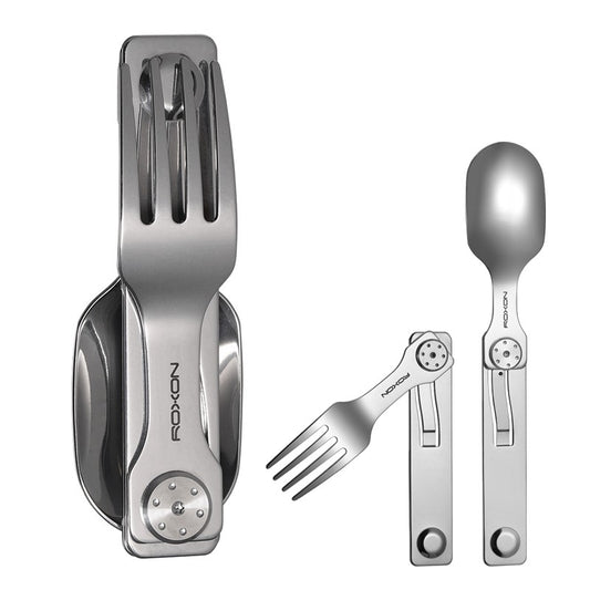 Roxon C2 Utensílio para Acampamento, Talheres Dobráveis Destacáveis 2 em 1 com Garfo e Colher para Ambientes Externos, Acampamento, Caminhada, Fácil de Transportar e Altamente