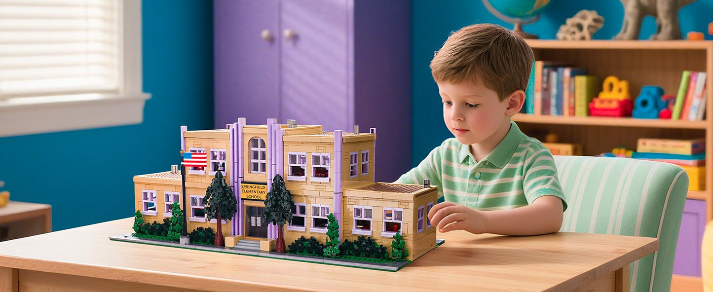 3500PCS Springfield Elementary School Building Blocks Idea Anime Street View Modular Architecture Brick Model Bricks Toys for Adults Christmas Gift