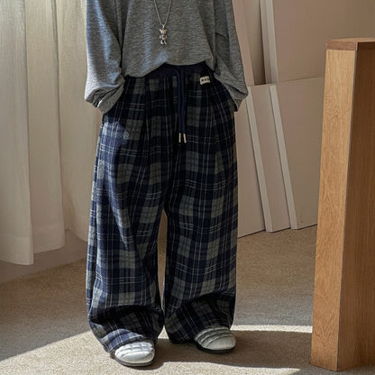 2025 Autumn Winter Cotton Boys Casual Pants Children Fleece-Lined Kids Plaid Loose Long Trouser Soft Warm 3-12 Years Outfit