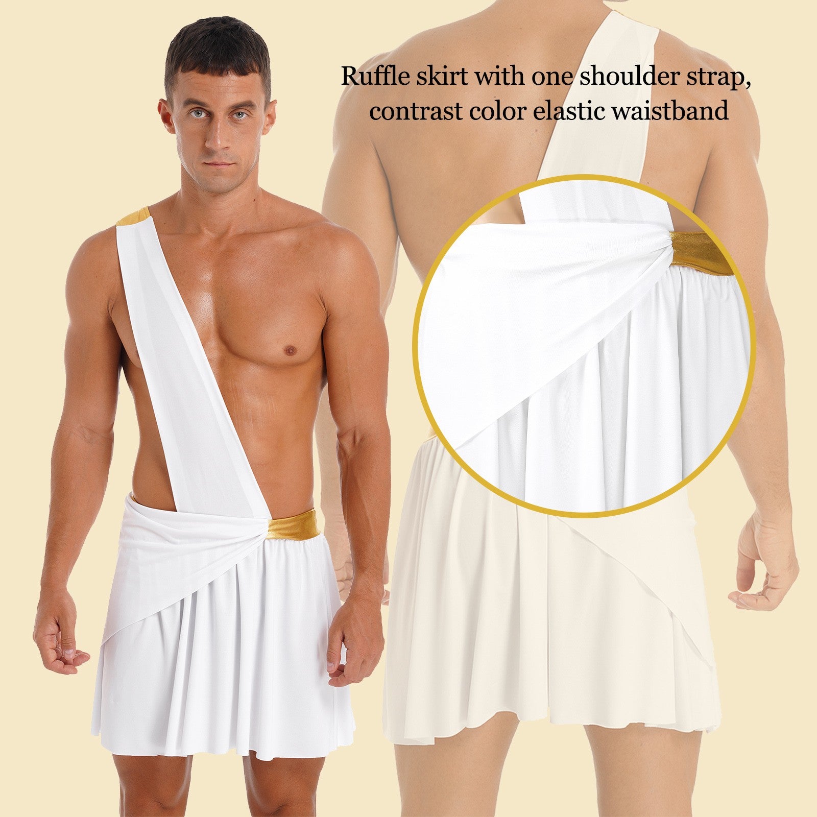 Men's  Ancient Greek God Halloween Party Costume Cosplay One Shoulder Strap Skirts Knight Warrior Theatrical Performance Outfit
