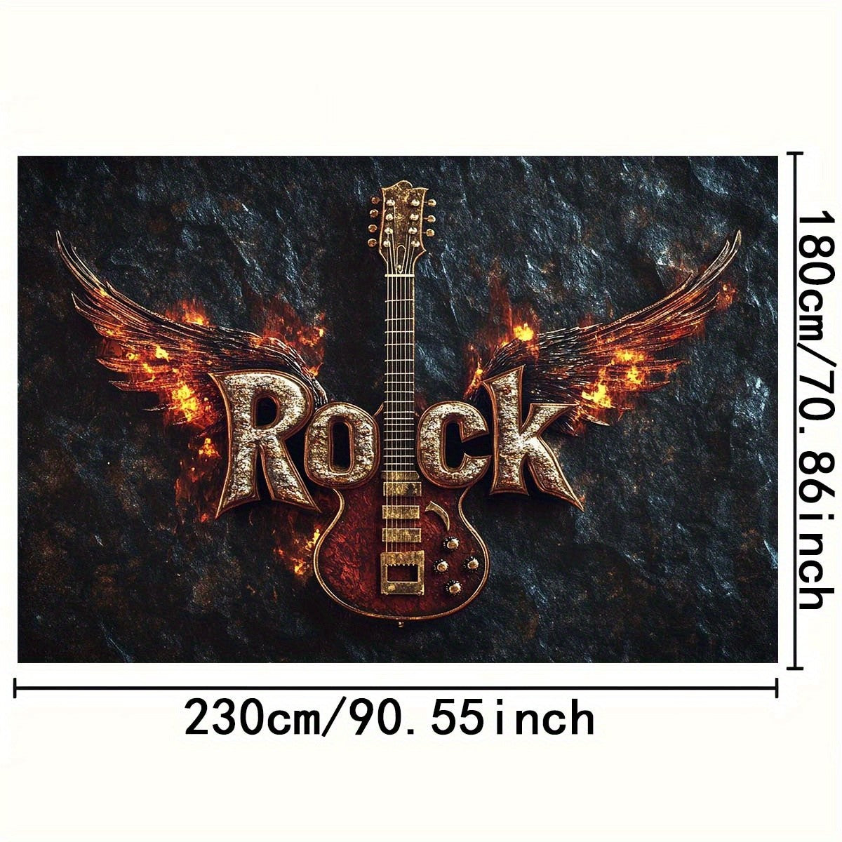 Rock Music Guitar Wall Art Flame Wings Design Band Room Decor Heavy Metal Theme 2D Flat Print Home Decoration