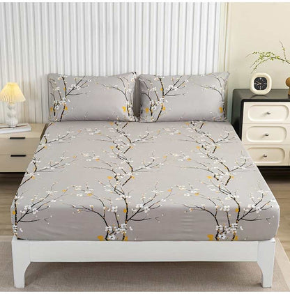 Conjunto de Lençol com Elástico Estampado 3 Peças (1 Lençol com Elástico + 2 Fronhas, Sem Enchimento)