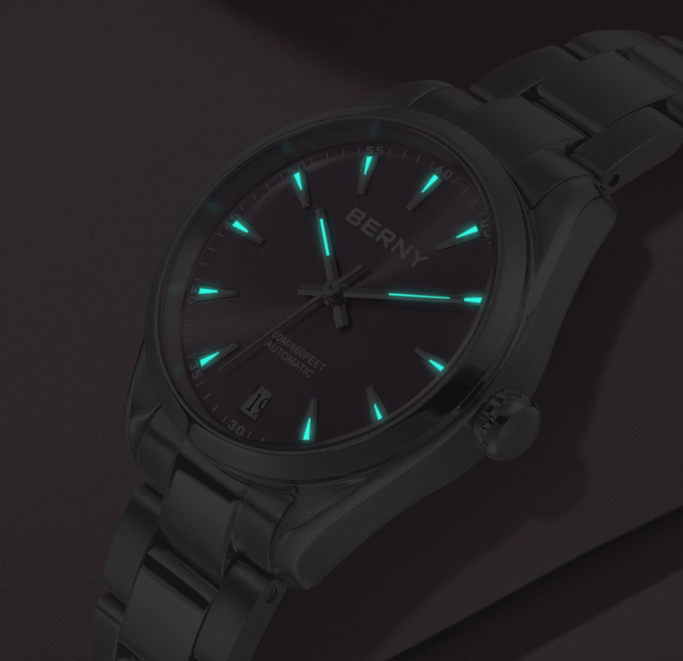 BERNY Automatic Women Watch PT5000 Sapphire Mechanical Elegant Women's Swim Watches 20ATM Full Stainless steel Swim Wristwatch