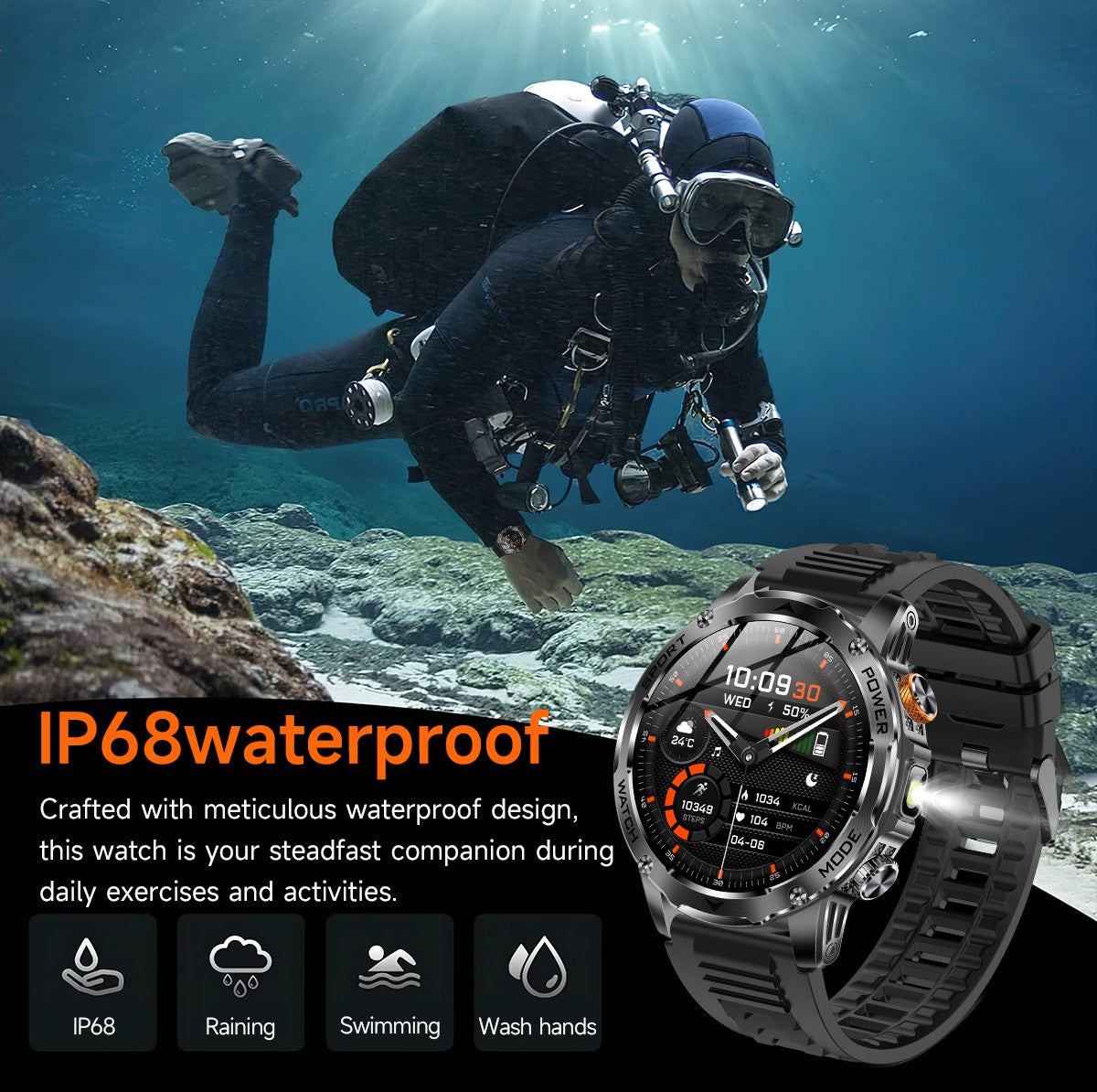 LIGE New Smart Watch Men 1000mAh Large Capacity Battery Outdoor Flashlight Bluetooth Call Waterproof Sport Fitness Smartwatch