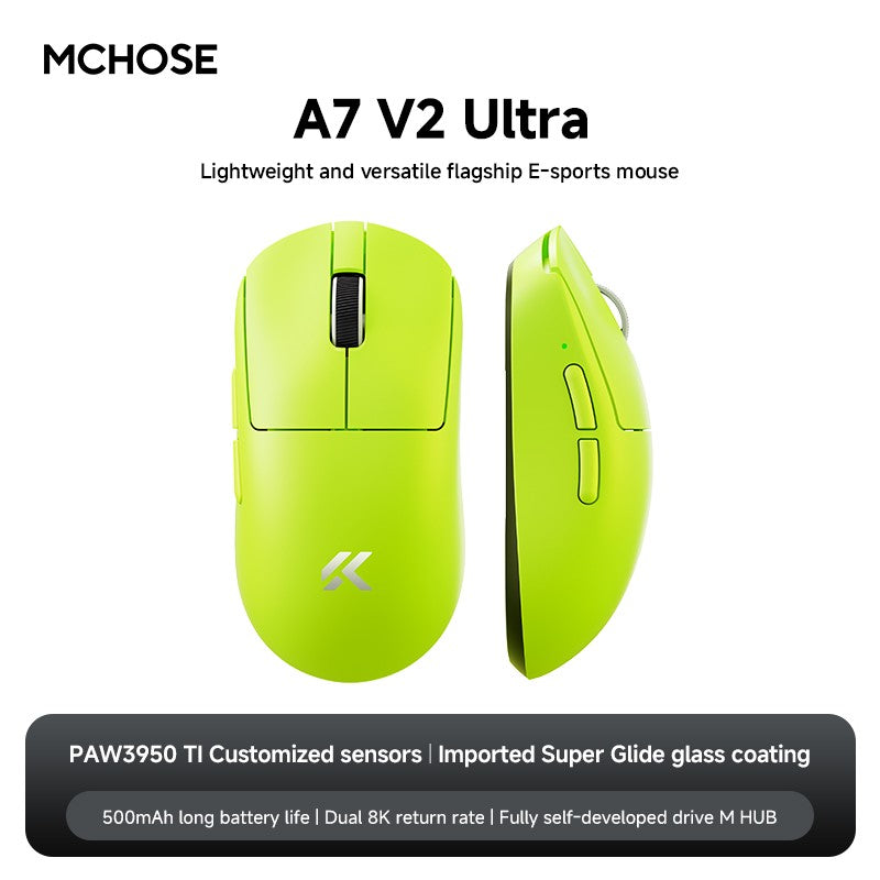 MCHOSE A7 V2 Ultra Gaming Mouse Sensor PAW3950 TI Dual 8000Hz 20000fps 42000DPI 750IPS Revestimento de Vidro Super Deslizante Importado CSGO