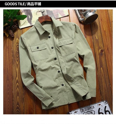 Spring Thin Shirt 2024 New Middle-aged Men's Retro Solid Color Hiking Fishing Top Simple Fashion Men's Long Sleeve Cargo Coat