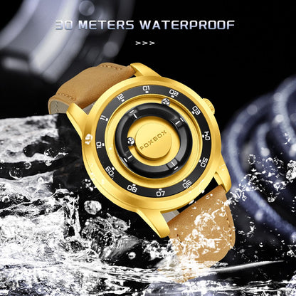 FOXBOX Fashion Unique Dial Man Watch Leather Casual Sports Srolling Bead Magnetic Force Waterproof Quartz Watches for Men Clocks