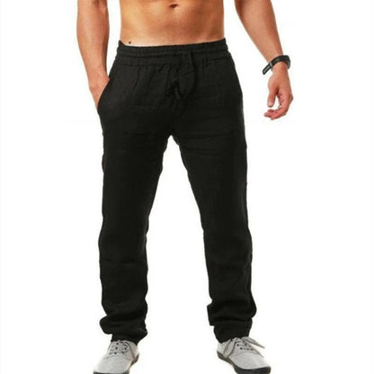 Men's Cotton Linen Pants Summer Solid Color Breathable Linen Trousers Male Casual Elastic Waist Fitness Pants Hip-Hop Streetwear
