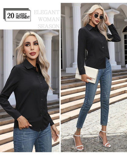 1pcs Woman Spring Autumn Solid color Shirts Lady Casual Long Sleeve Turn-down Collar Loose Shirt Female Fashion Temperament Tops