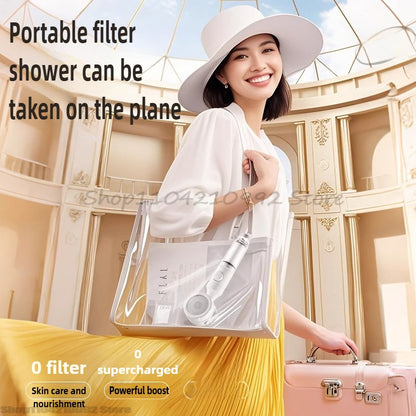 Pressurized Filter Shower Head Water Purifying and Antibacterial Nozzle Portable Shower Head for Traveling Business Trips Hotel
