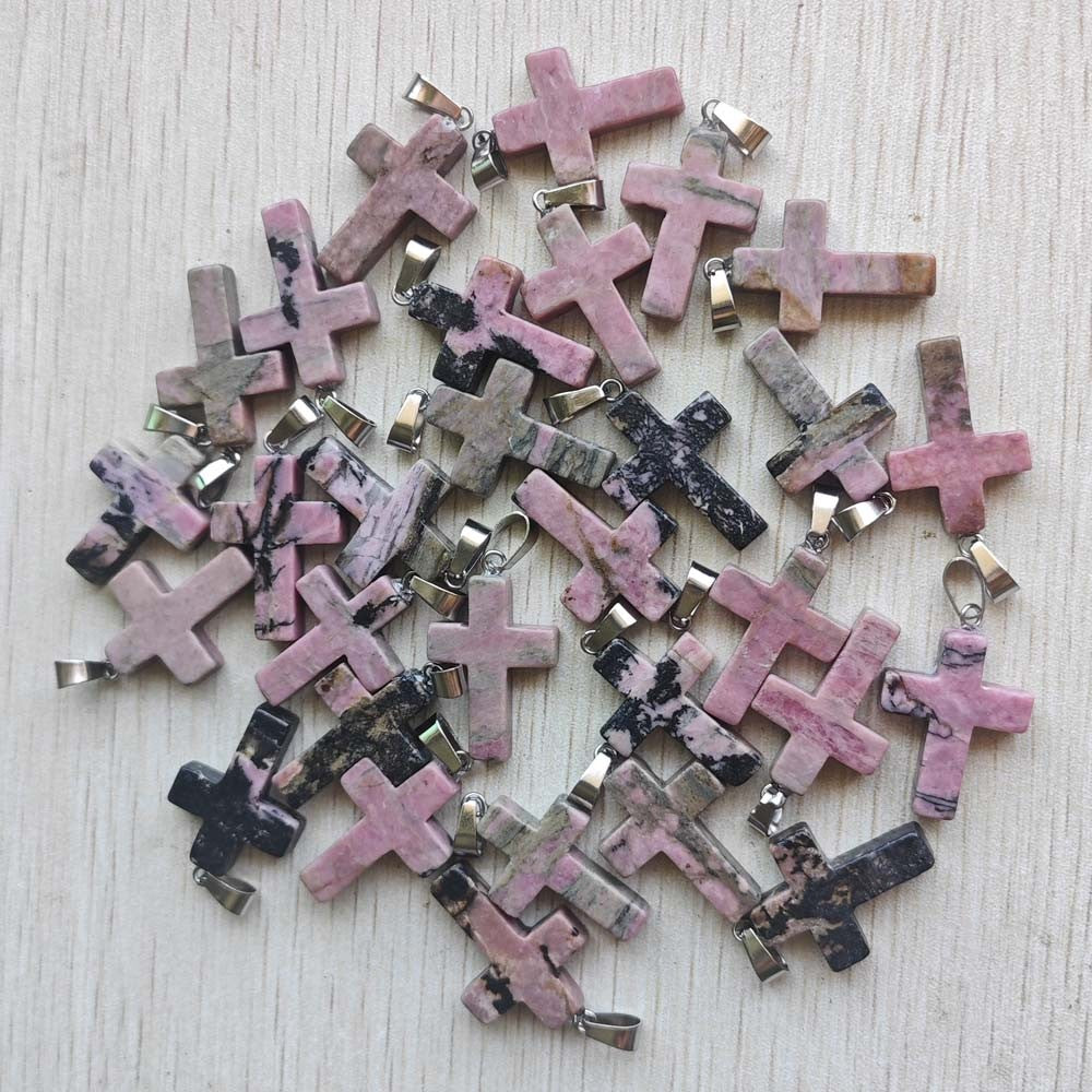 Wholesale 50pcs/lot Fashion Hot Sell Natural Stone Mixed Color Assort Cross Pendants Charms Fit Necklaces Jewelry Making