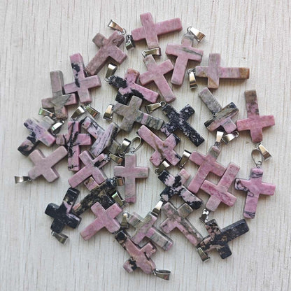 Wholesale 50pcs/lot Fashion Hot Sell Natural Stone Mixed Color Assort Cross Pendants Charms Fit Necklaces Jewelry Making