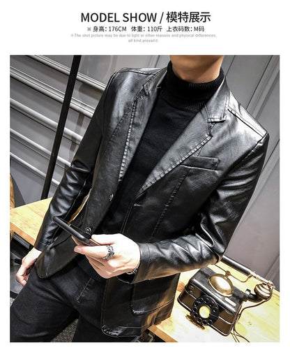 New Spring Men Slim Leather Blazers Jackets PU Leather Suits Coats Good Quality Male Business Casual Fit Suits Jackets Size 6XL