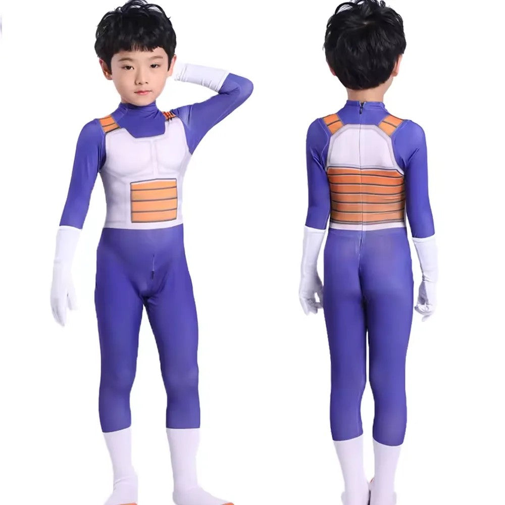 Anime Children's Vegeta Role-playing Costumes Paired With Tricolor Wigs Adult Super Saiya Bodysuits Holiday Party Costumes