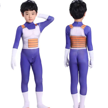 Anime Children's Vegeta Role-playing Costumes Paired With Tricolor Wigs Adult Super Saiya Bodysuits Holiday Party Costumes