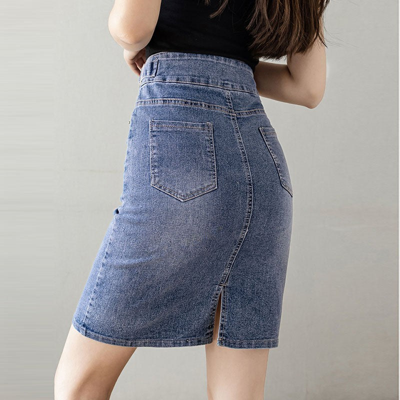 Autumn 2025 Plus Size Skirt For Women High Waist Large Size Slit Black Or Blue Jeans Skirts Korean Fashion Slim Jupe Femme
