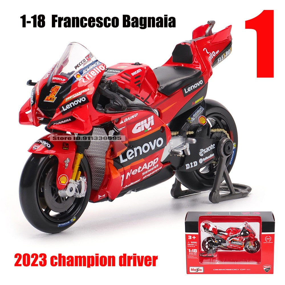Maisto 1:18 NOVA Ducati Lenovo Team 2023 #1 Bagnaia Campeão Moto GP Corrida motocicleta de liga fundida Modelo de coleção de presente de brinquedo
