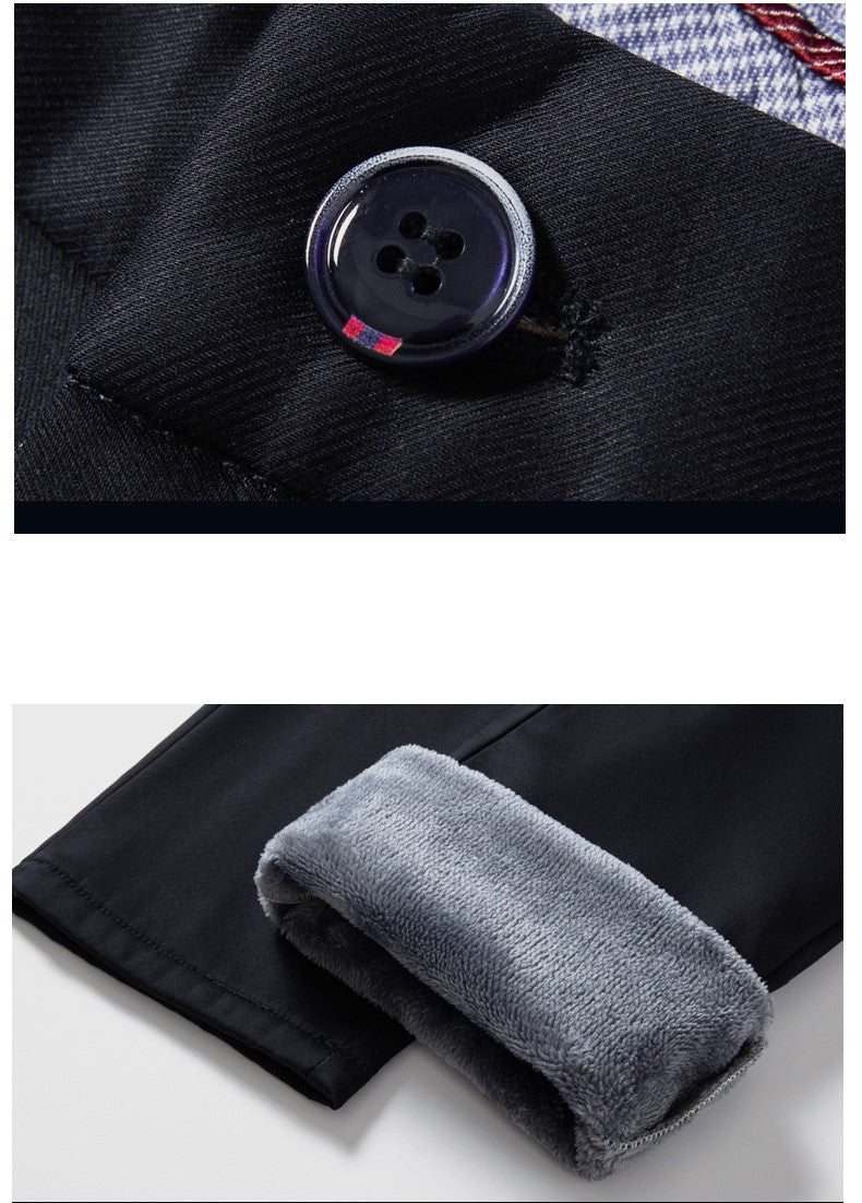 Flannel Thick Men's Casual Pants Navyblue Winter New Fleece Business Stretch Warm Plush Trousers Brand Slim Straight Male Pants