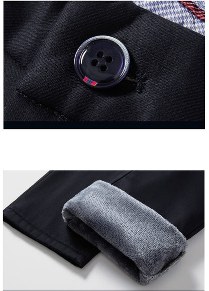 Flannel Thick Men's Casual Pants Navyblue Winter New Fleece Business Stretch Warm Plush Trousers Brand Slim Straight Male Pants