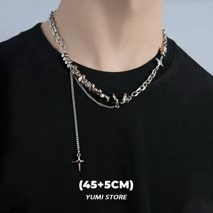 Colar de aço de titânio estrela preta para homens e mulheres, pingente de cruz moderno, colar de camisola, joias de hip hop, acessórios masculinos kpop