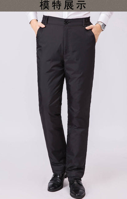 Mens Duck Down Padded Pants High Waist Men's Winter Business Pants Warm White Duck Down Padded Trousers Male Black PT-406