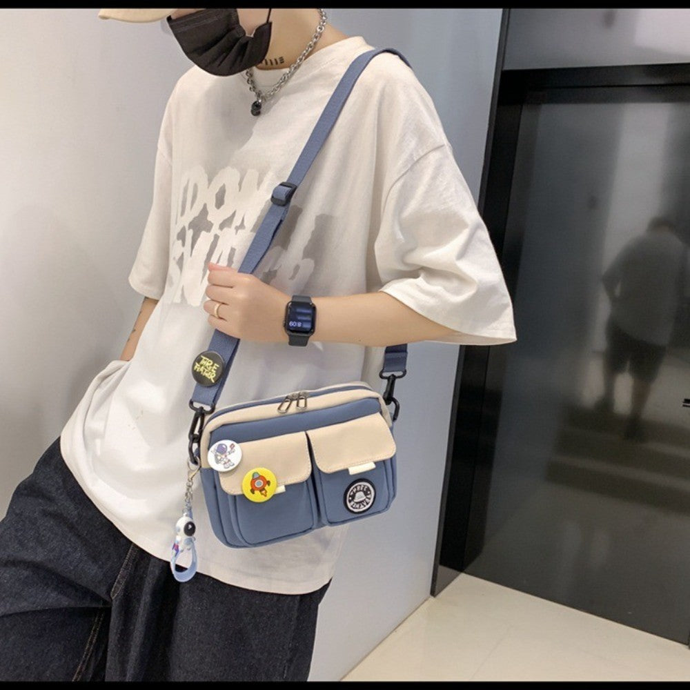 Fashion Versatile Men's Crossbody Bag Large Capacity Japanese Style Shoulder Bag Retro with Pendant Messenger Bag Unisex