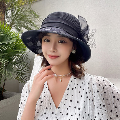 Novos Chapéus Fascinators Femininos Chapelaria Elegante Laço Aba Larga Chapéu Bucket Fedora Feminino Boné de Sol Dobrável de Verão Presente